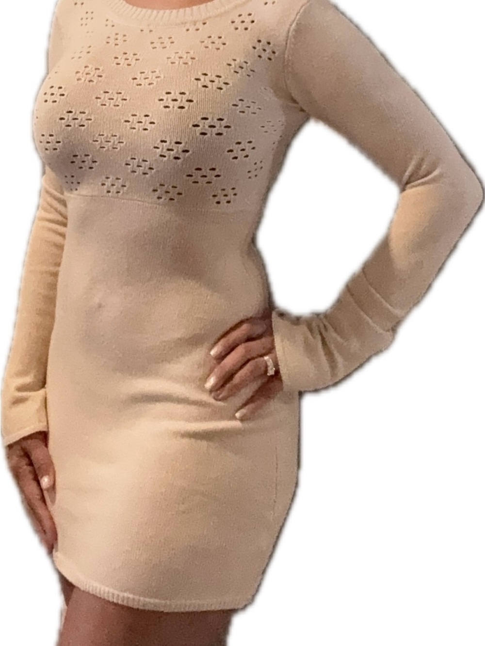 Princess Polly Women's Cream Knit Long-Sleeve Bodycon Dress